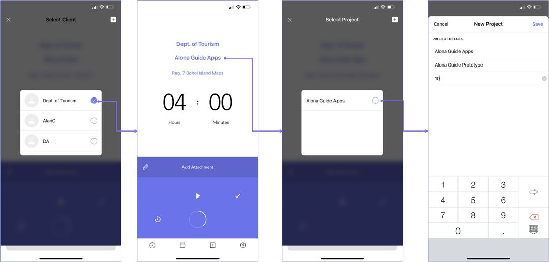 Time Tracker with Alto - Select Client & New Project