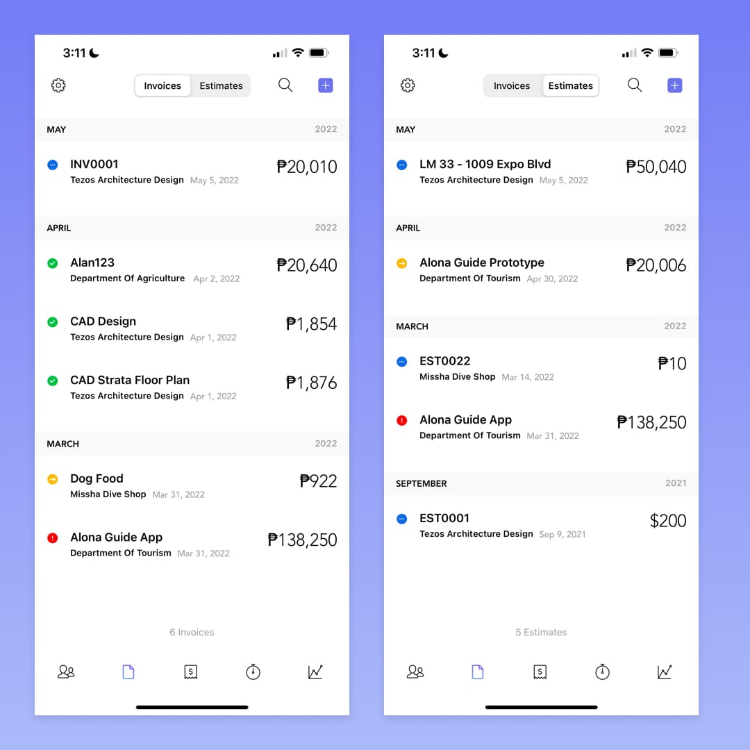 Alto Client Projects - Invoices and Estimates