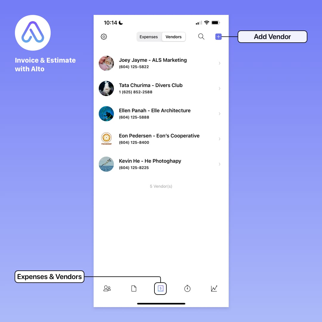 Alto Vendors & Expenses - Vendor List